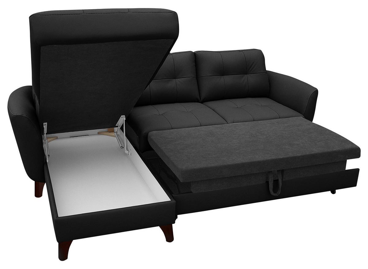 Ecksofa Nordic Schwarz S: 238x168 cm - Buchefarben/Schwarz, Design, Leder/Textil (238/168cm) - Livetastic