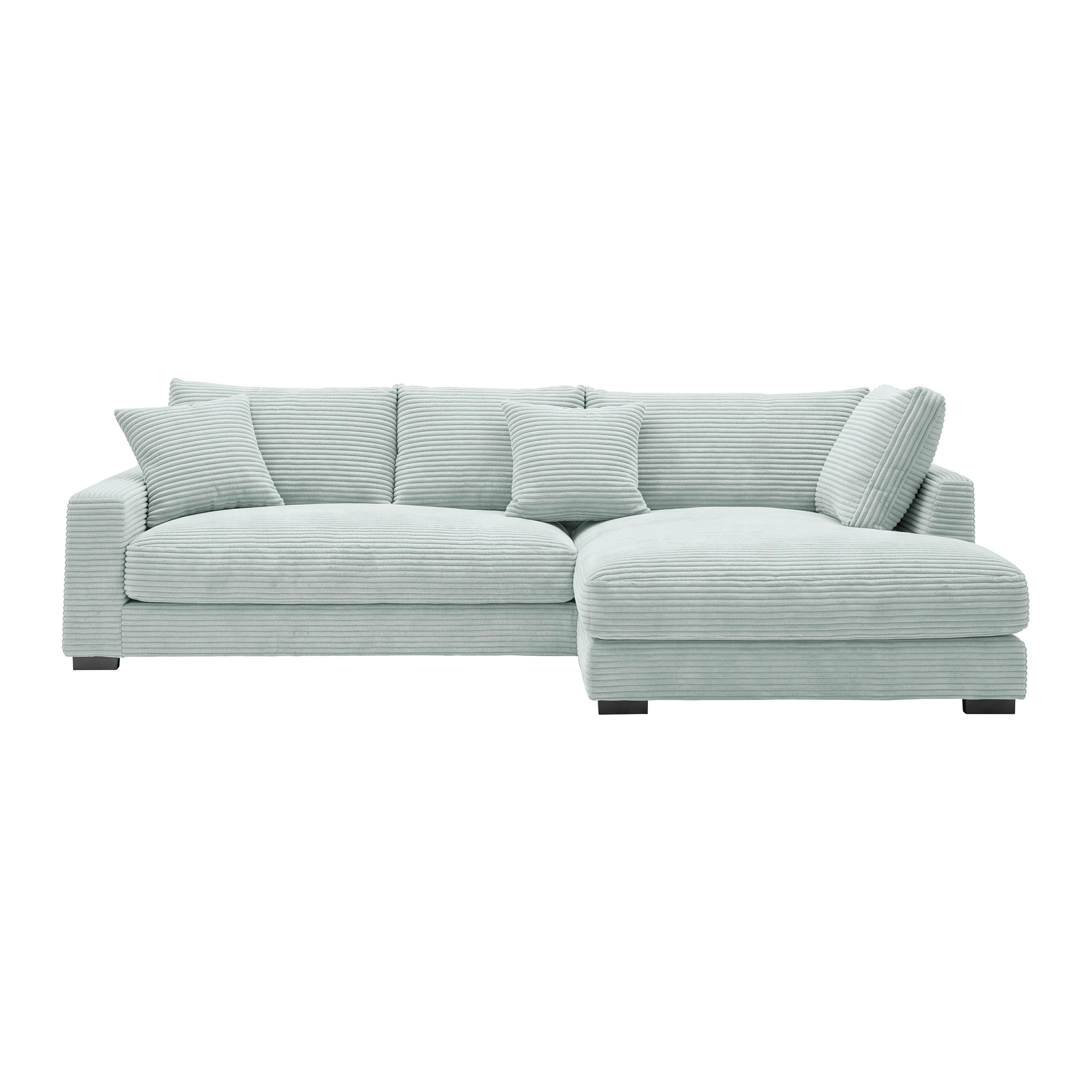 Rohová sedačka PEDRO, pravá, šalvějově zelený manšestr - černá/šalvějově zelená, Moderní, textil/plast (300/190cm) - Mömax