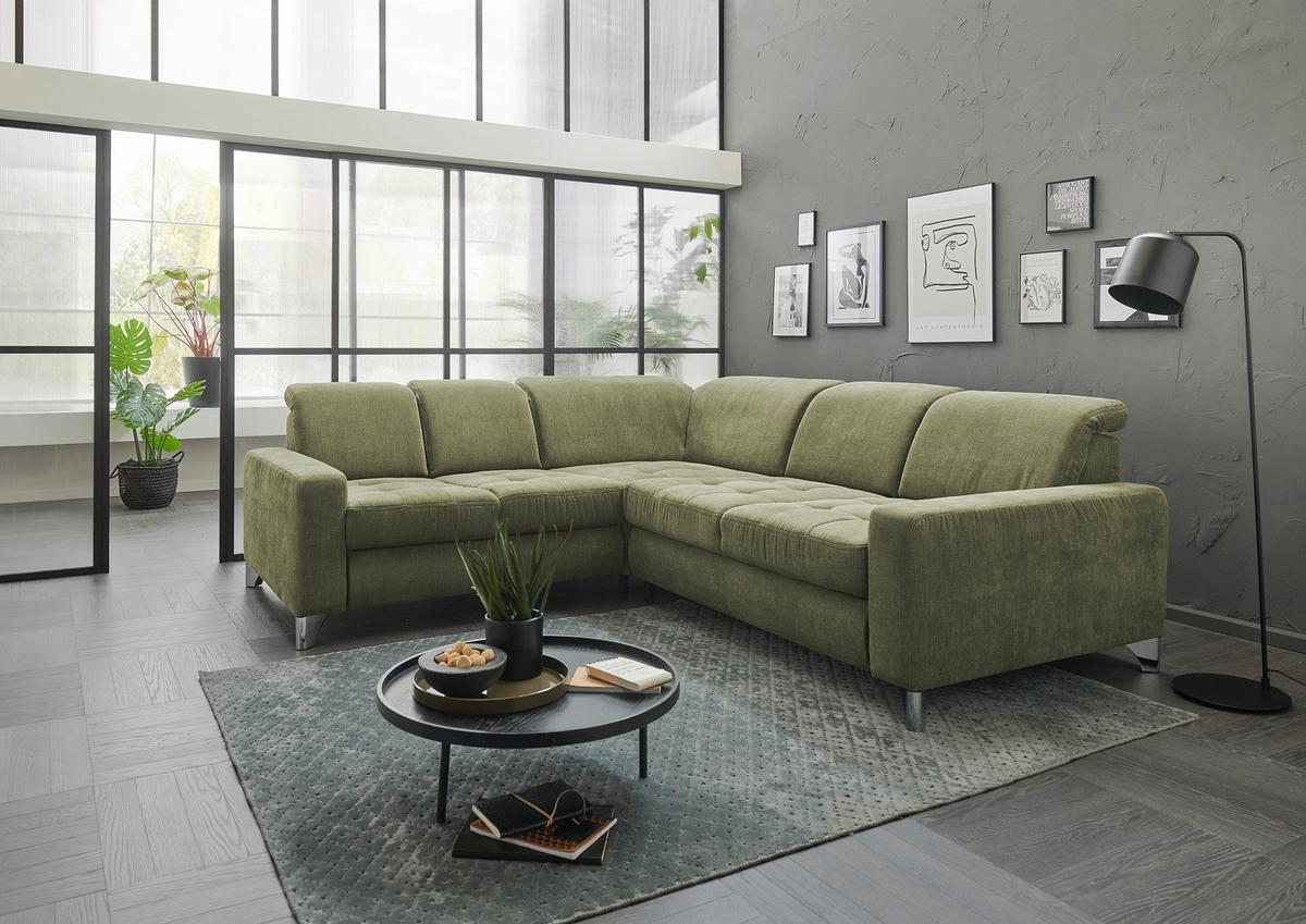 Rohová sedačka GULL, levá, světle zelená - barvy stříbra/světle zelená, Moderní, kov/textil (246/272cm)