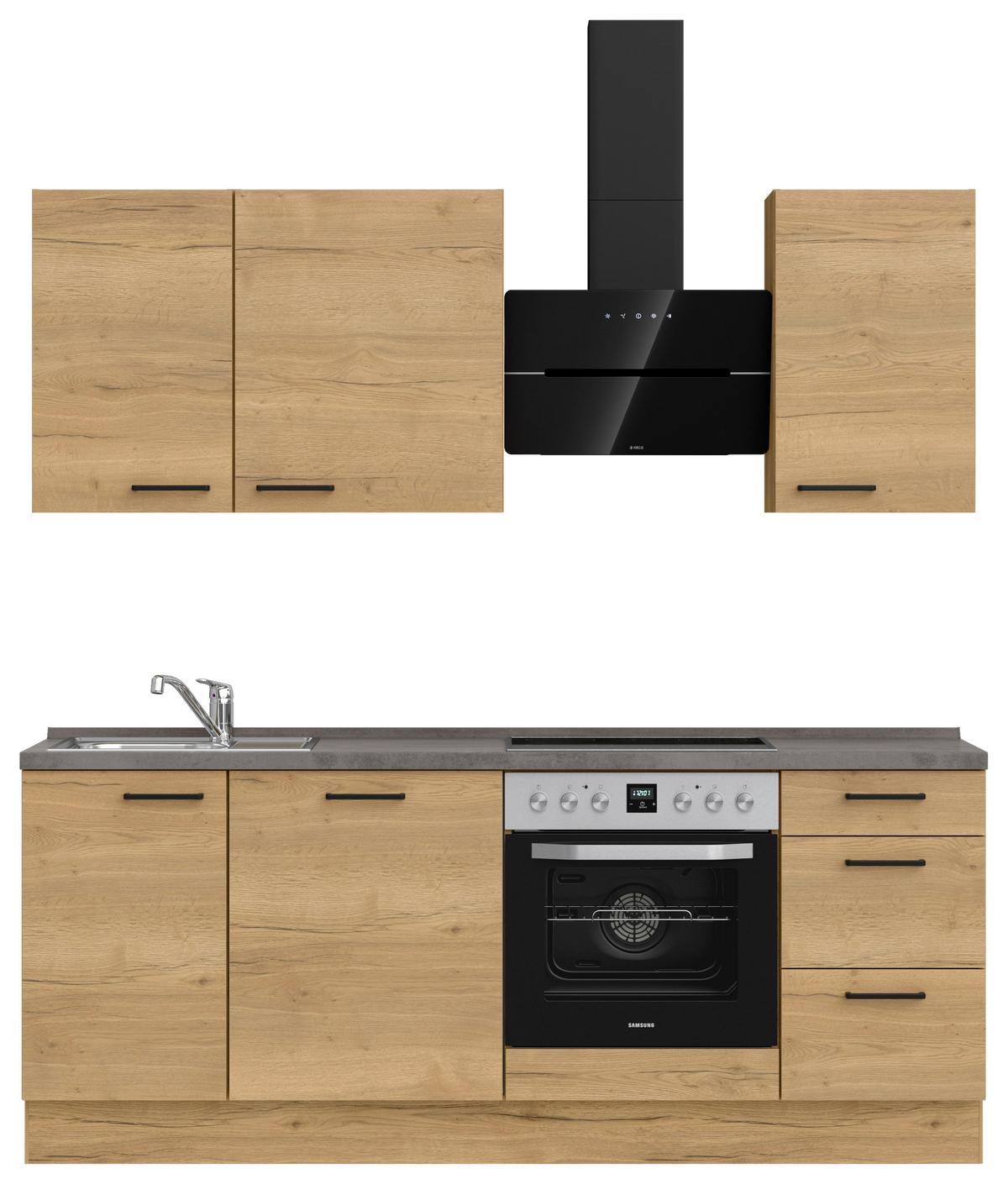 Kuchynská linka 210 cm, dub Sierra - čierna/farba duba, Modern, kov/kompozitné drevo (210cm) - Nobilia
