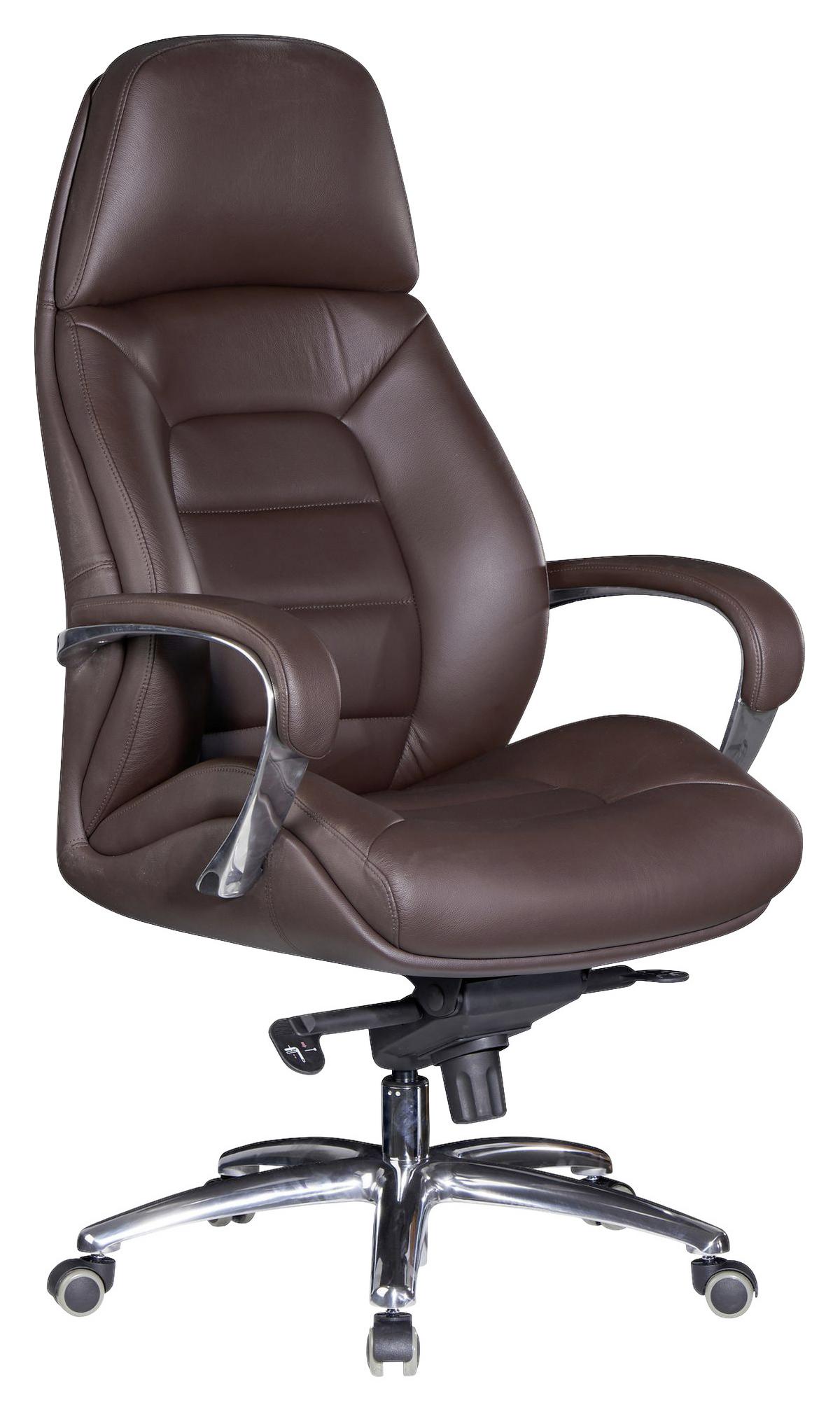 Chefsessel Mit Armstützen Dunkelbraun Leder Bis 120 Kg - Dunkelbraun/Alufarben, MODERN, Leder/Kunststoff (67/140/67cm) - MID.YOU