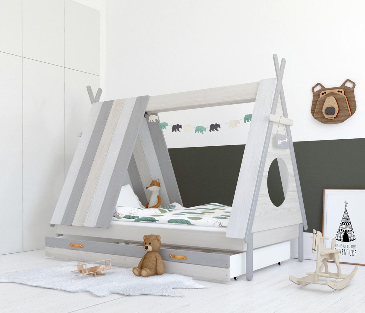 HAUSBETT Weiß/Grau 90x200cm - Weiß/Grau, Design, Holz/Holzwerkstoff (90/200cm) - Livetastic