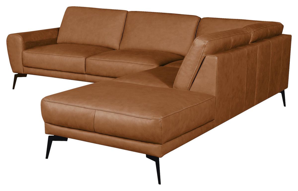 Ecksofa Spring, Cognac S: 273x250 cm - Cognac/Schwarz, Design, Leder (273/250cm) - Livetastic