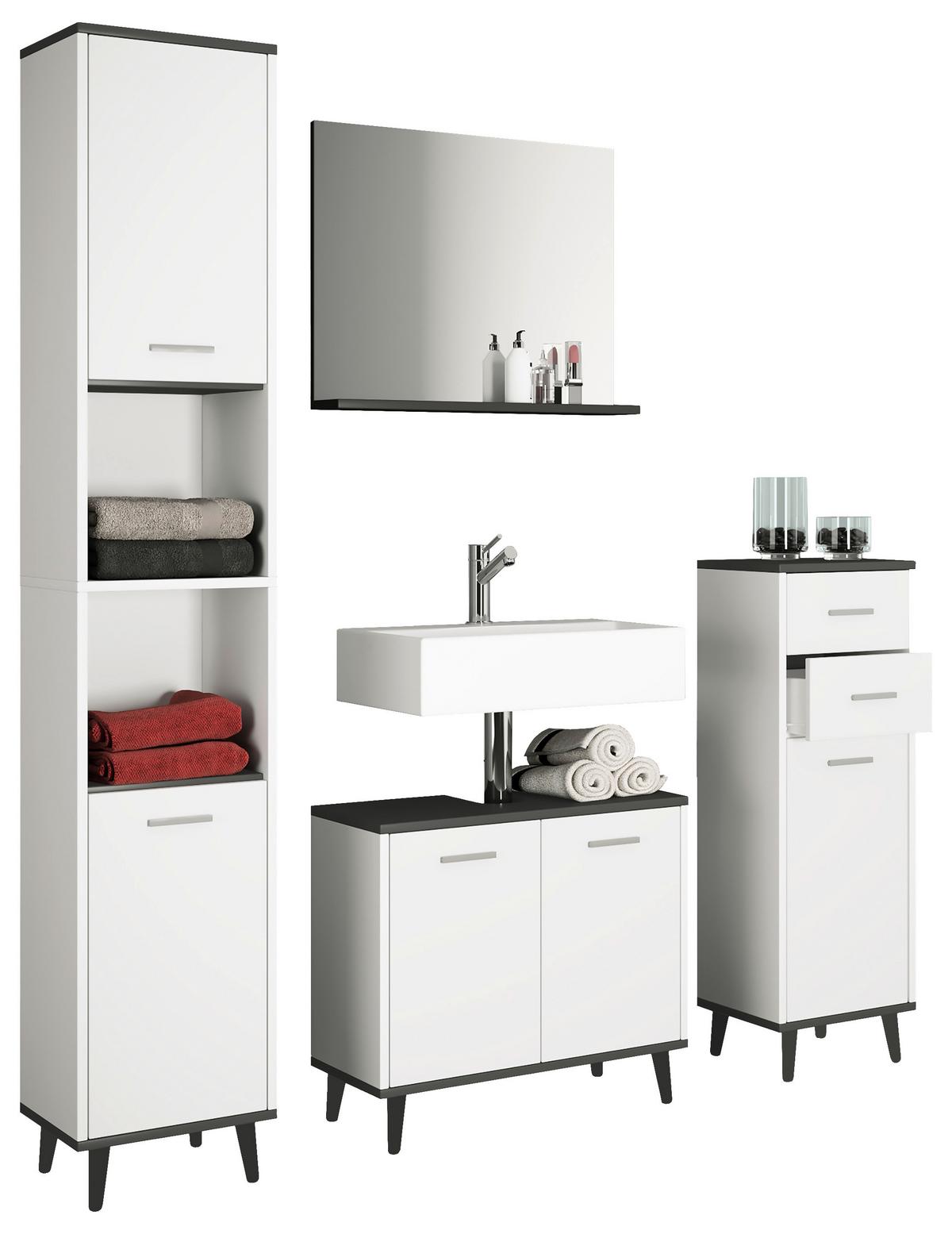 Badmöbel-Set 4-Tlg. Landos B: 124 cm Anthrazit/Weiß - Anthrazit/Weiß, MODERN, Holzwerkstoff (124cm) - MID.YOU