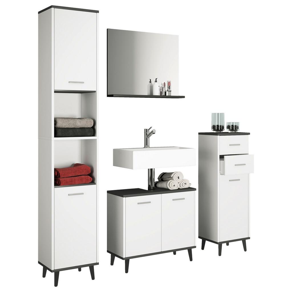 Badmöbel-Set 4--Teilig. Landos B: 124 cm Anthrazit/Weiß