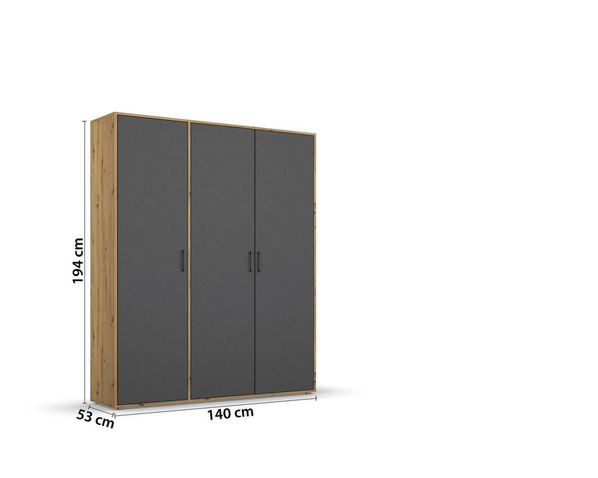 Drehtürenschrank140 cm Voyager Eiche Artisan,grau - Eiche Artisan/Grau, MODERN, Holzwerkstoff (140/194/53cm) - Rauch Möbel