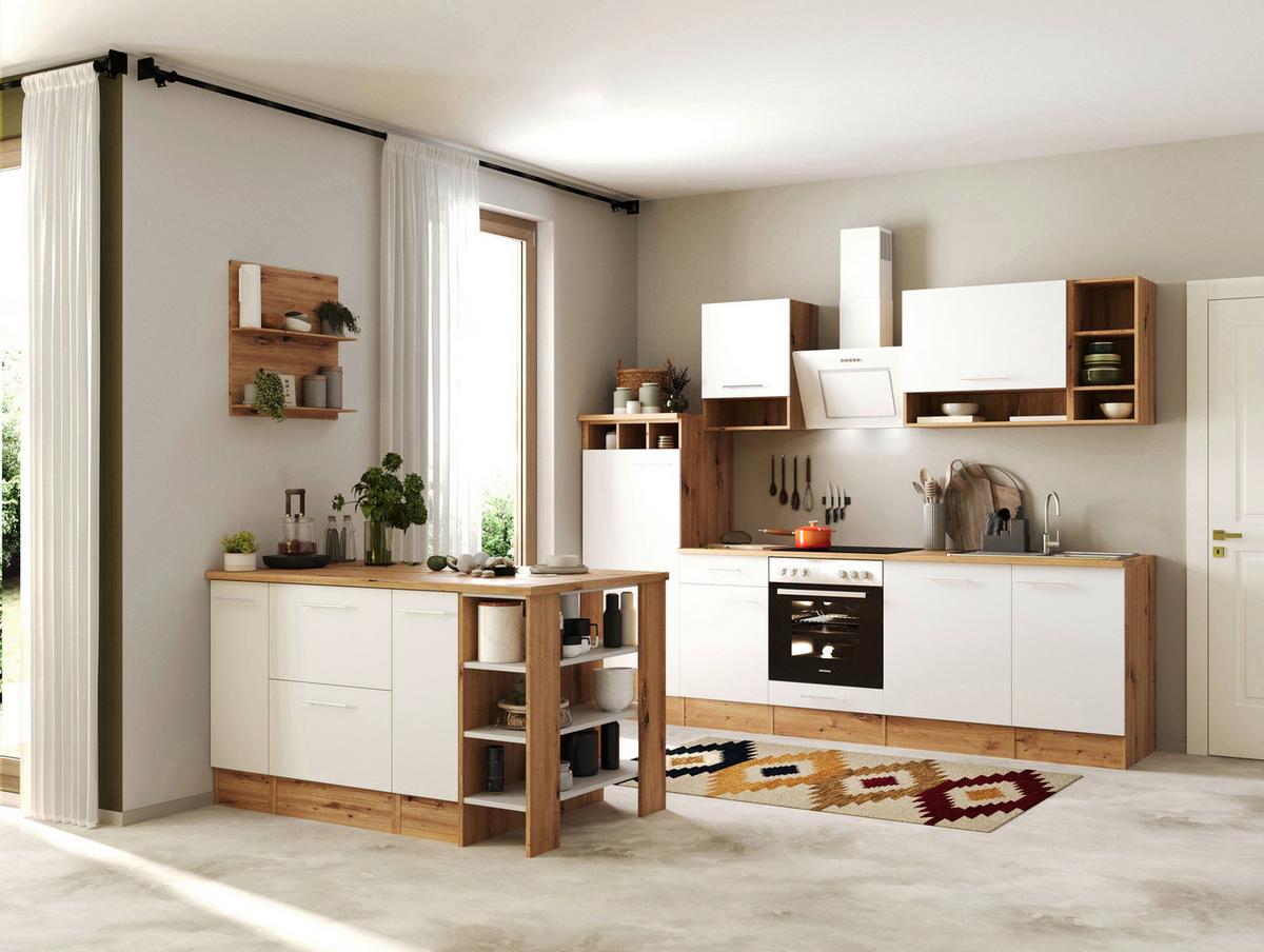 Küchenblock Hilde Küchenzeile 280 Cm - Wildeiche/Weiß, Design, Holzwerkstoff (280-150cm) - Respekta
