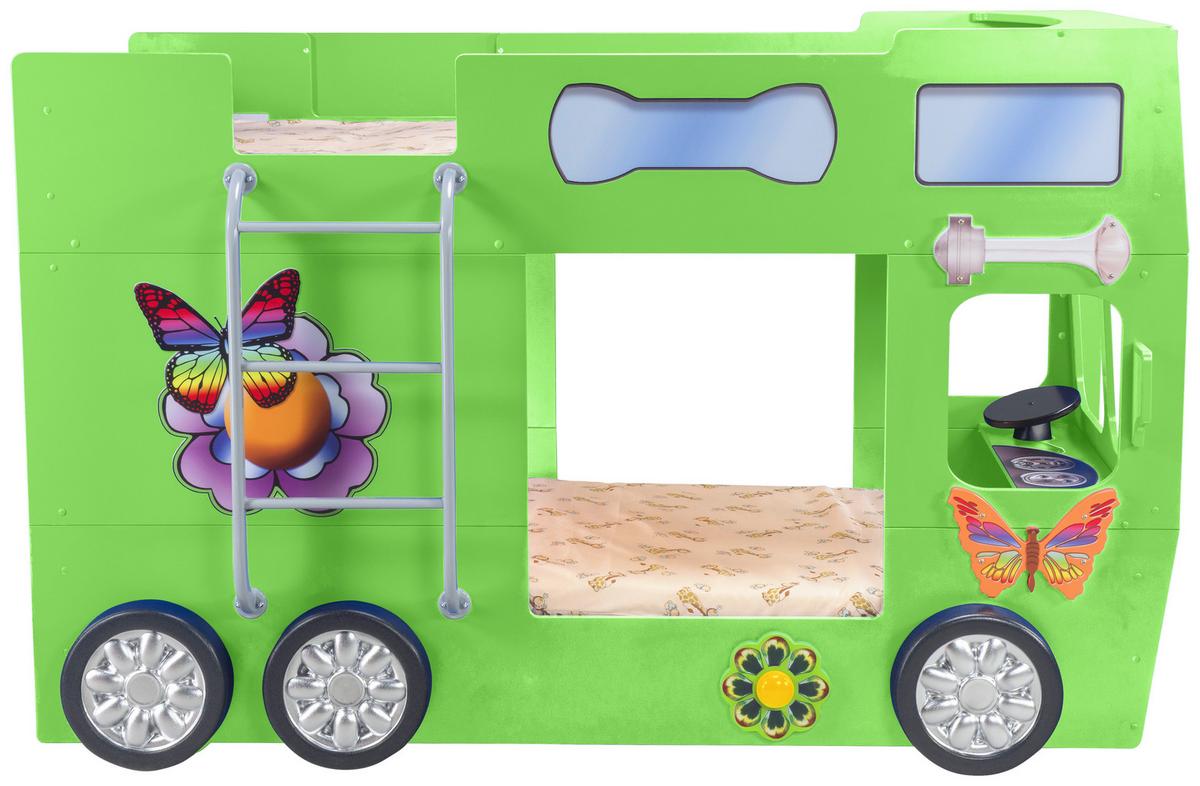 Autobett Happybus Doppeldecker Grün - Weiß/Grün, LIFESTYLE, Holz/Holzwerkstoff (90/190cm) - Livetastic