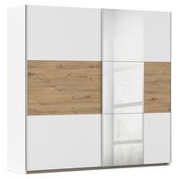 Schwebetürenschrank Mit Spiegel 218cm, Weiß/Eiche - Klar/Weiß, KONVENTIONELL, Holzwerkstoff (218/210/59cm)