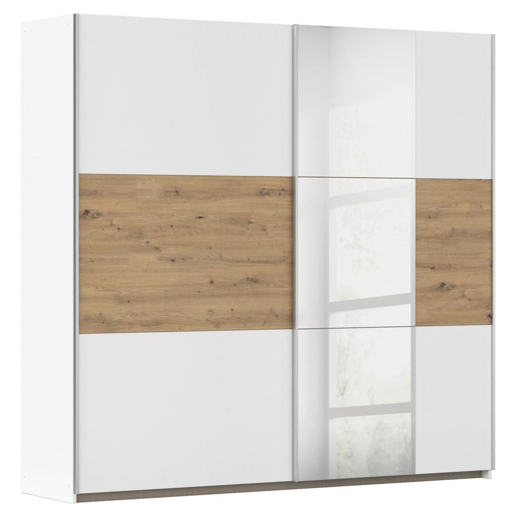 Schwebetürenschrank Mit Spiegel 218cm, Weiß/Eiche