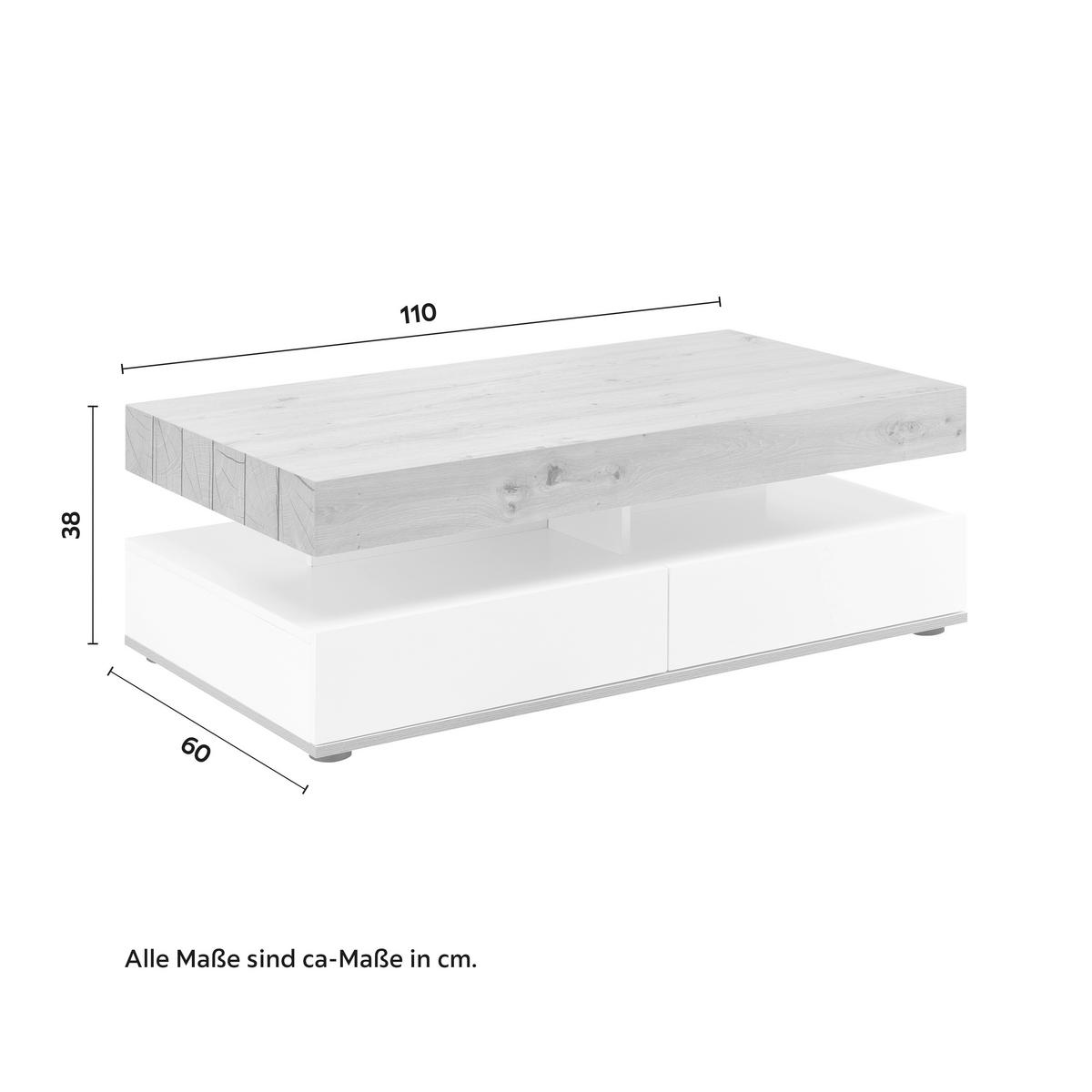 Konferenčný stolík CARA - biela/farba duba, Modern (110/60/38cm) - Bessagi Home