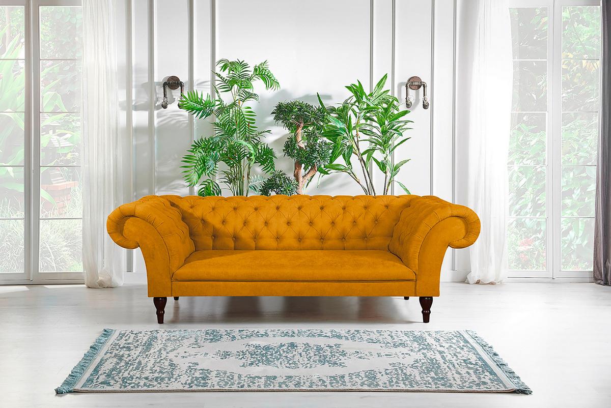 3-sitzer-sofa Preston Senfgelb B: 232 Cm - Senfgelb/Braun, Design, Textil (232/79/97cm) - Livetastic