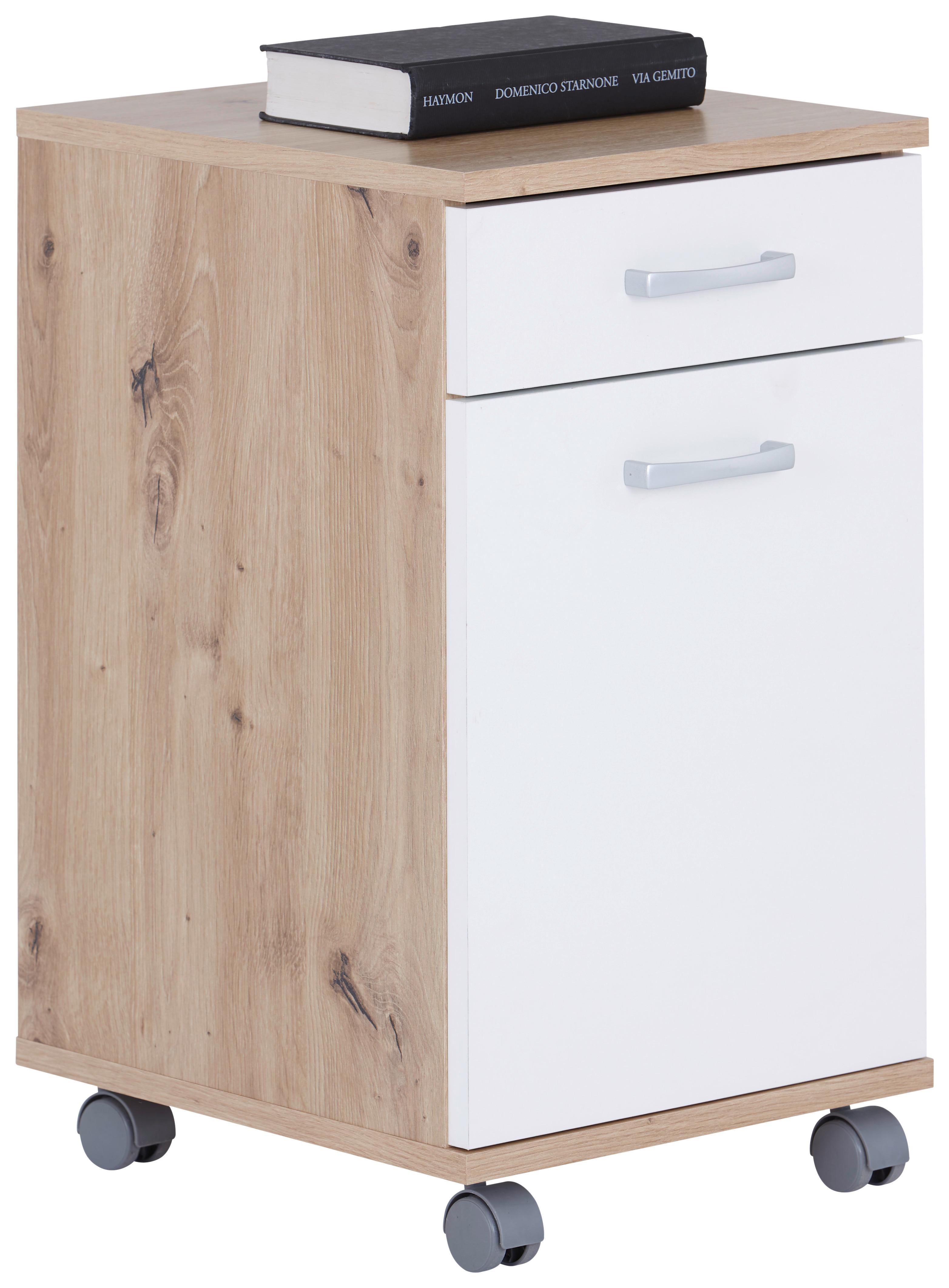Rollcontainer Eiche Dekor/Weiß Rimini 33x59,5x38 cm - Weiß/Eiche Artisan, MODERN, Holzwerkstoff (33/59,5/38cm)