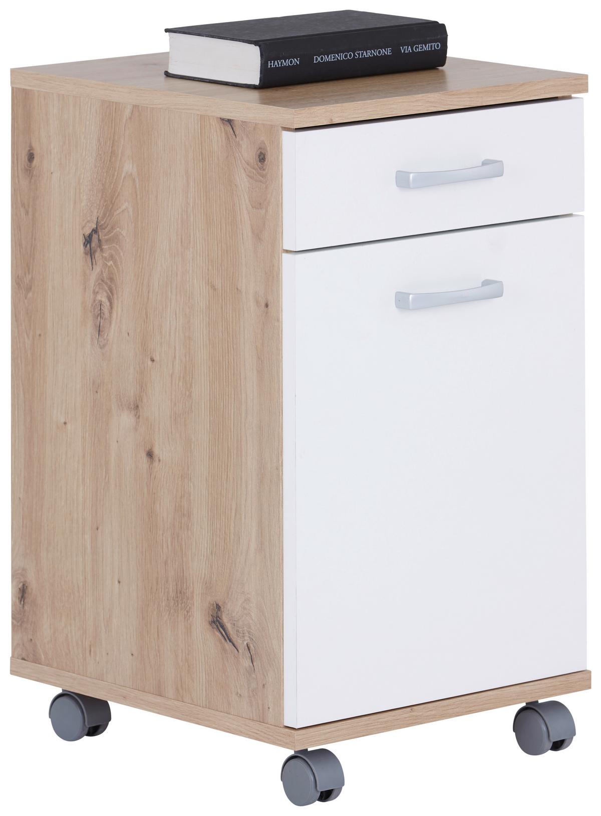 Rollcontainer Eiche Dekor/Weiß Rimini 33x59,5x38 cm - Weiß/Eiche Artisan, MODERN, Holzwerkstoff (33/59,5/38cm)