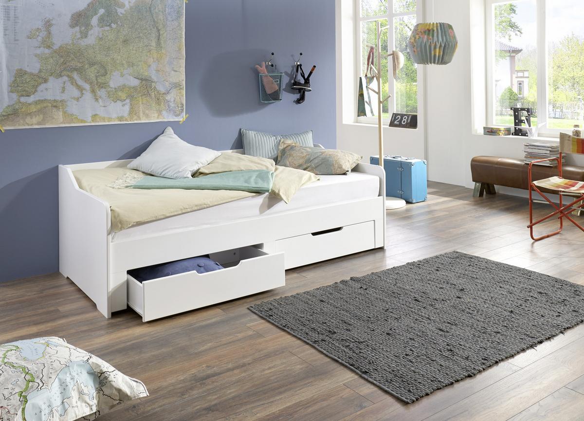 Tárolós Ágy Anna - bükkszínű/fehér, Modern, faalapú anyag/fa (90/200cm)