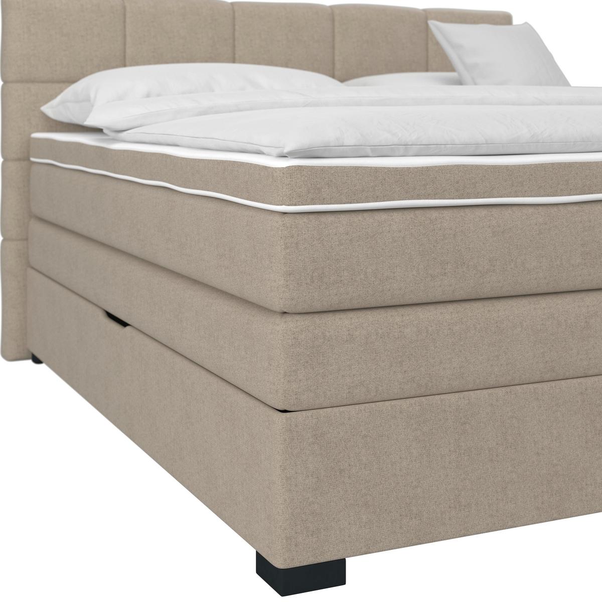 Boxspringbett mit Topper 180x200 April - Beige/Schwarz, MODERN, Textil (180/200cm)