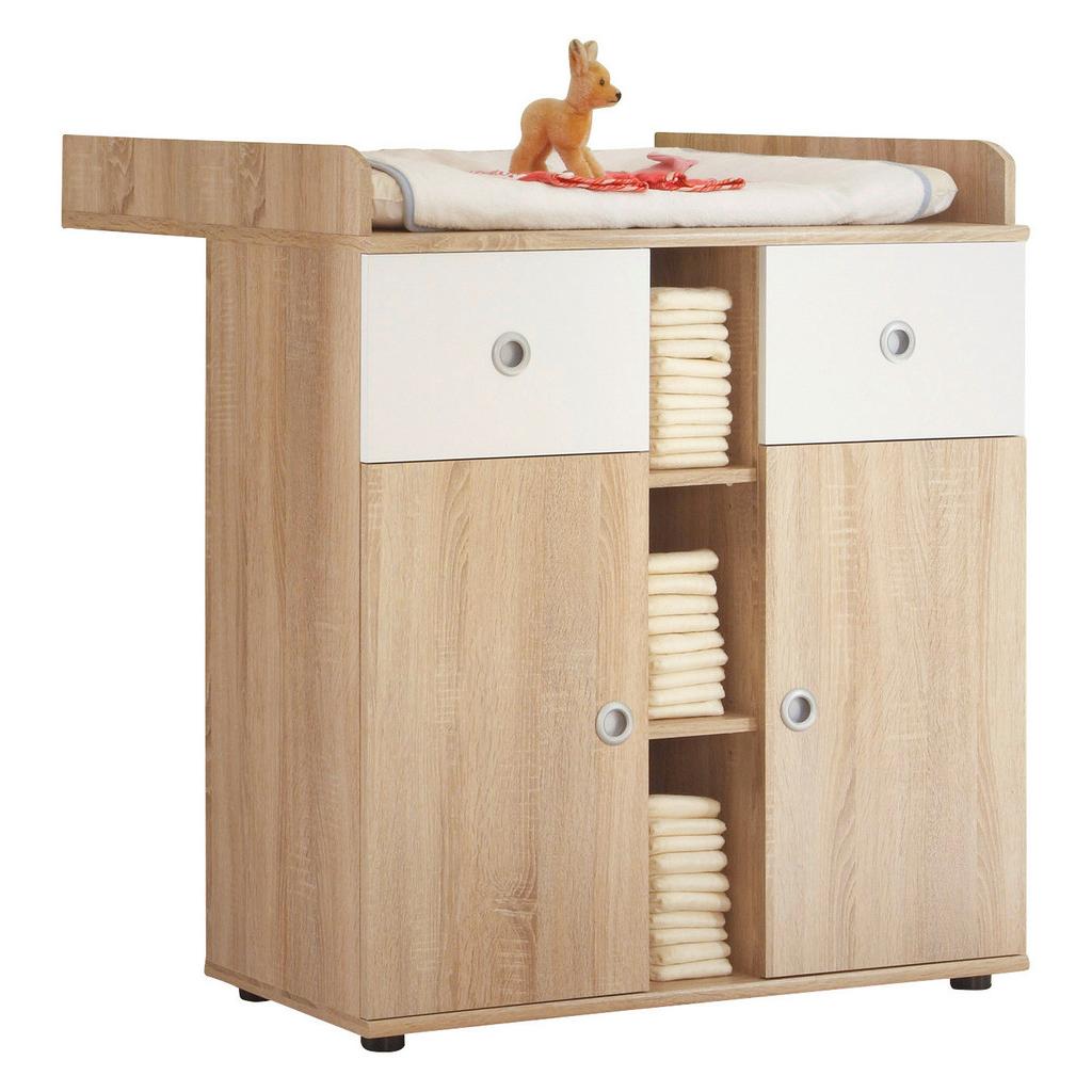 Wickelkommode Wiki B: 89 cm Eiche Dekor/Weiß 2 Türen