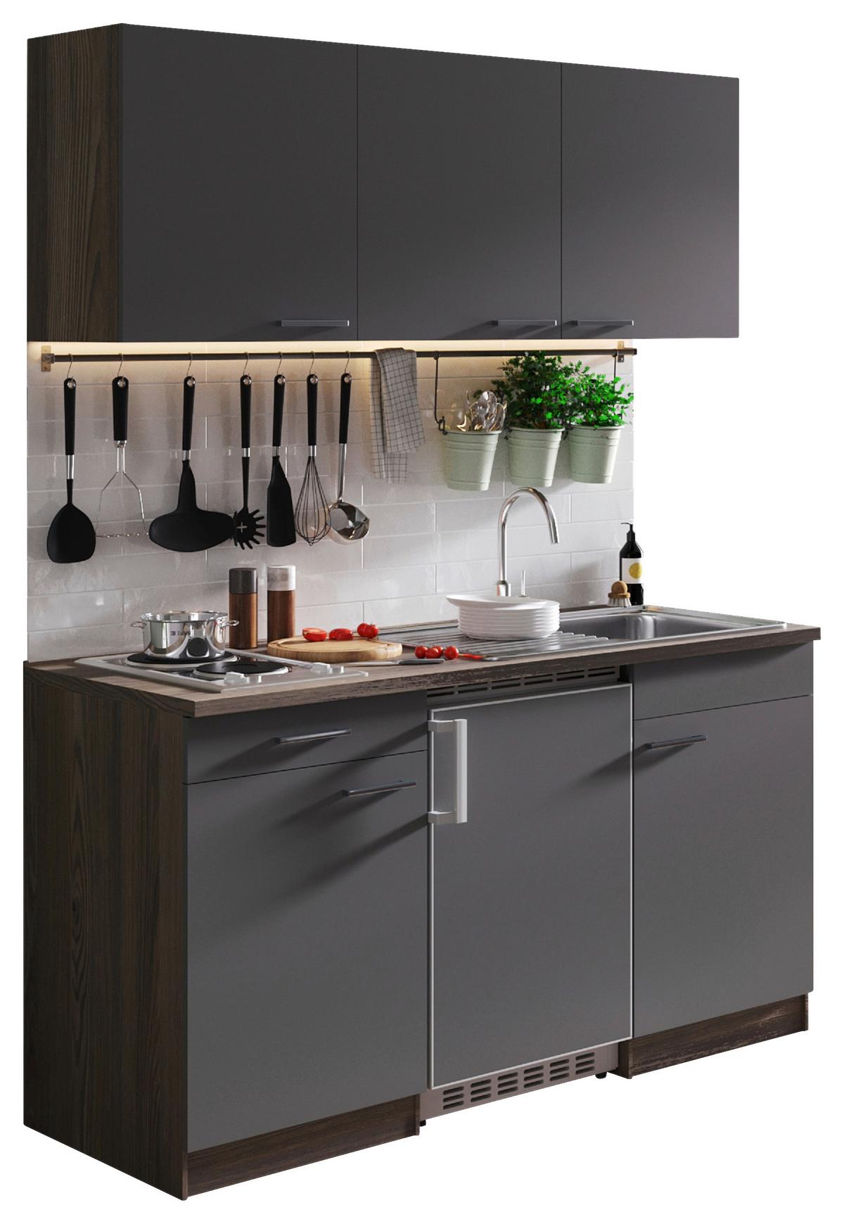 Miniküche Oliver Singleküche 150 cm - Eichefarben/Grau, Basics, Holzwerkstoff (150cm) - Respekta