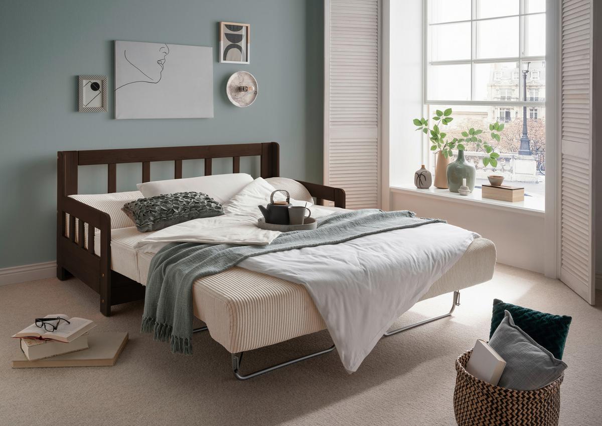 Schlafsofa Camino Nussbaumfarben/beige B: 154 Cm - Beige/Nussbaumfarben, MODERN, Holz/Textil (154/88/90cm) - Livetastic