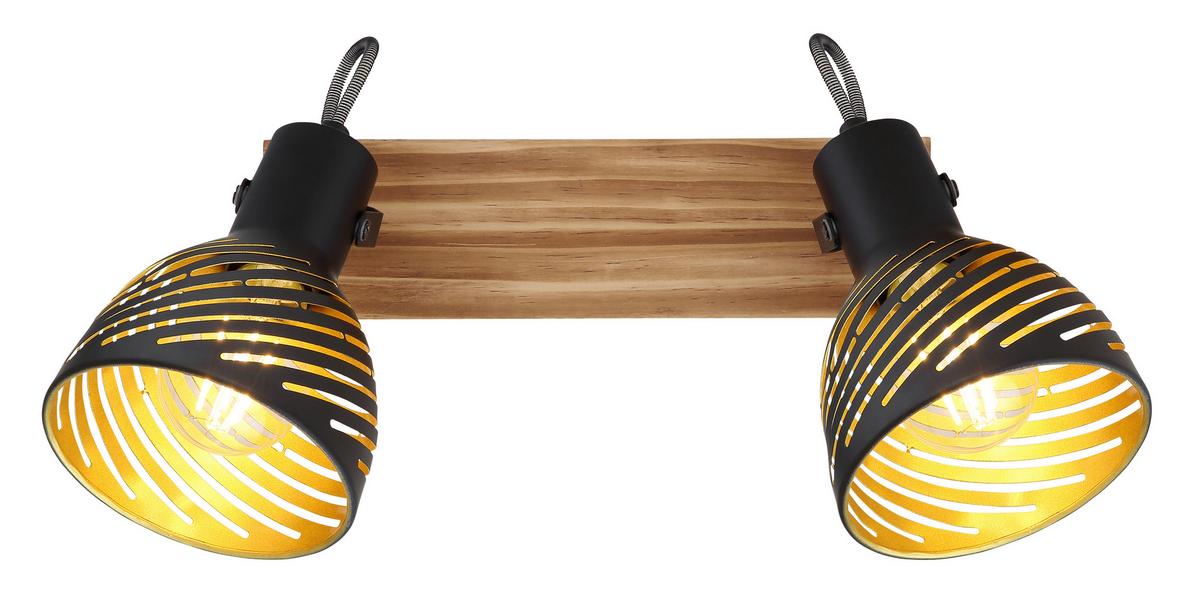 Strahler 2-Flammig verstellbar L: 30 cm - Dunkelbraun/Goldfarben, Basics, Holz/Metall (30/12,5/25cm) - Globo