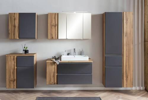 Hochschrank Varese B: 65 cm Grau/Wotan Eiche - Eiche Wotan/Grau, MODERN, Holzwerkstoff (65/180/35cm) - Held