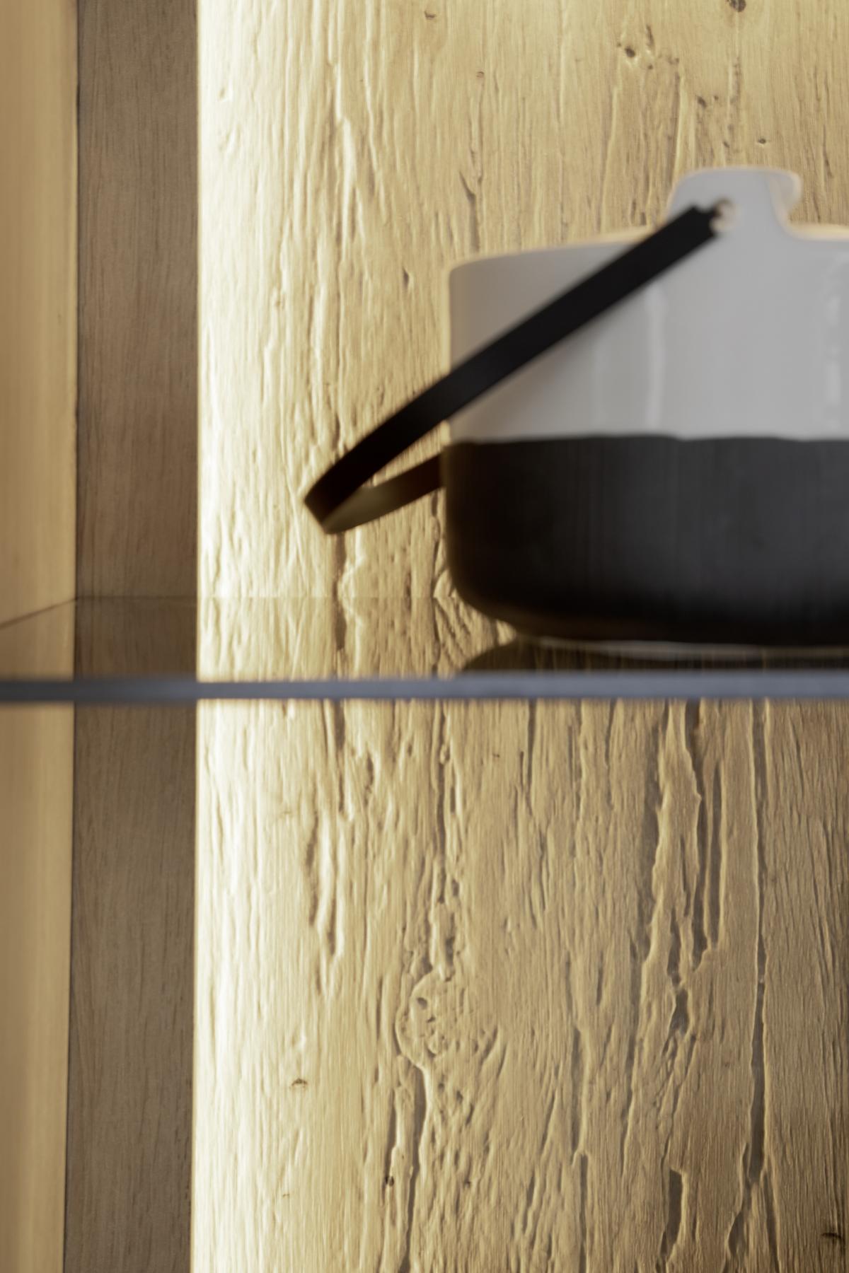 Vitrine Lizzano B: 66 cm Grau/Eichefarben - Eichefarben/Grau, Design, Glas/Holzwerkstoff (66/209/40cm) - MID.YOU