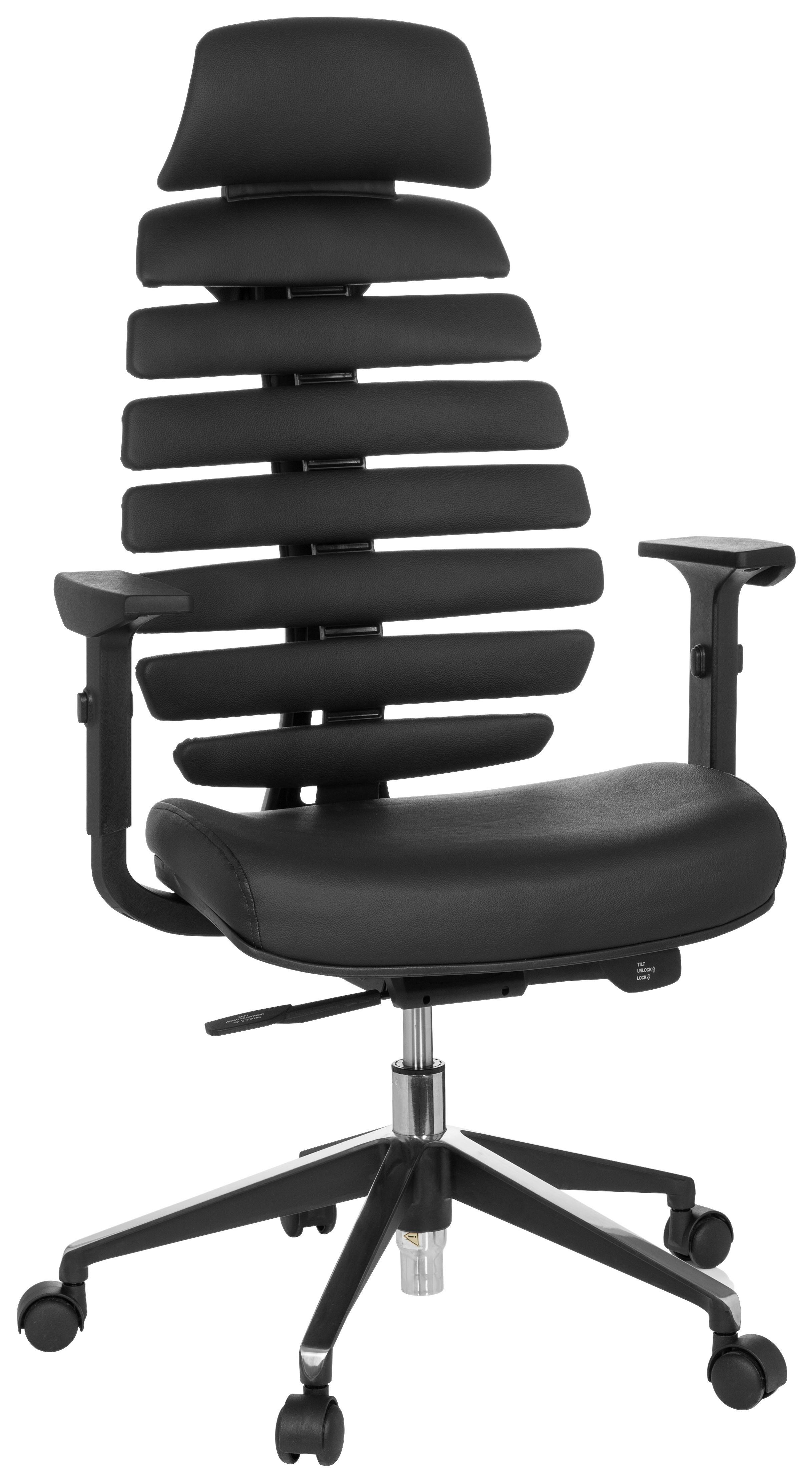 Drehstuhl Ergo Line II Pro Schwarz - Alufarben/Schwarz, MODERN, Leder/Kunststoff (65/131/53cm) - MID.YOU