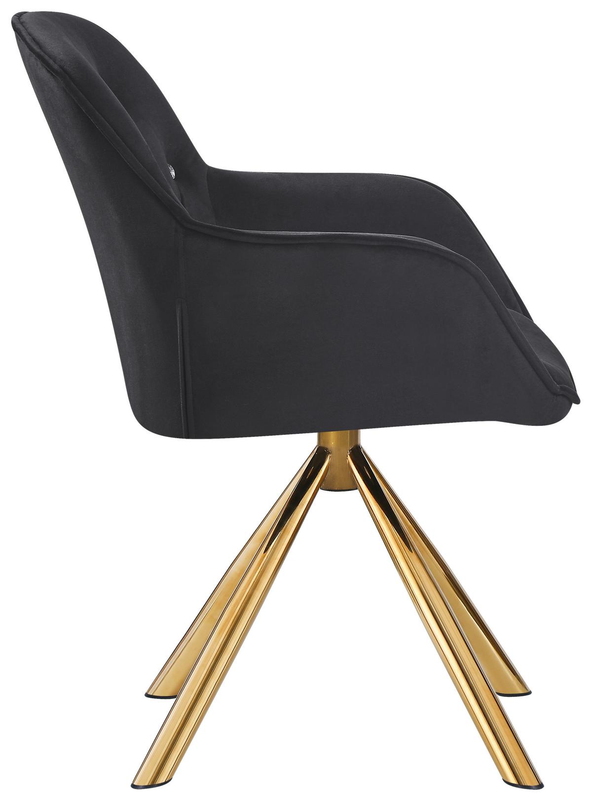 Armlehnstuhl Marilyn Schwarz Sitzfl. 360° drehbar, B: 62 cm - Goldfarben/Schwarz, KONVENTIONELL, Textil/Metall (62/85/61cm)