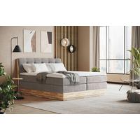 Boxspringbett mit Topper & Bettkasten 200x200 Melissa - Hellgrau/Schwarz, Natur, Textil (200/200cm)
