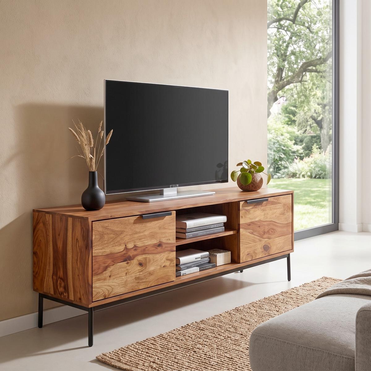 Sideboard Sheesham Sheeshamfarben B: 147 cm - Sheeshamfarben/Schwarz, Design, Holz (147/51/38cm) - MID.YOU