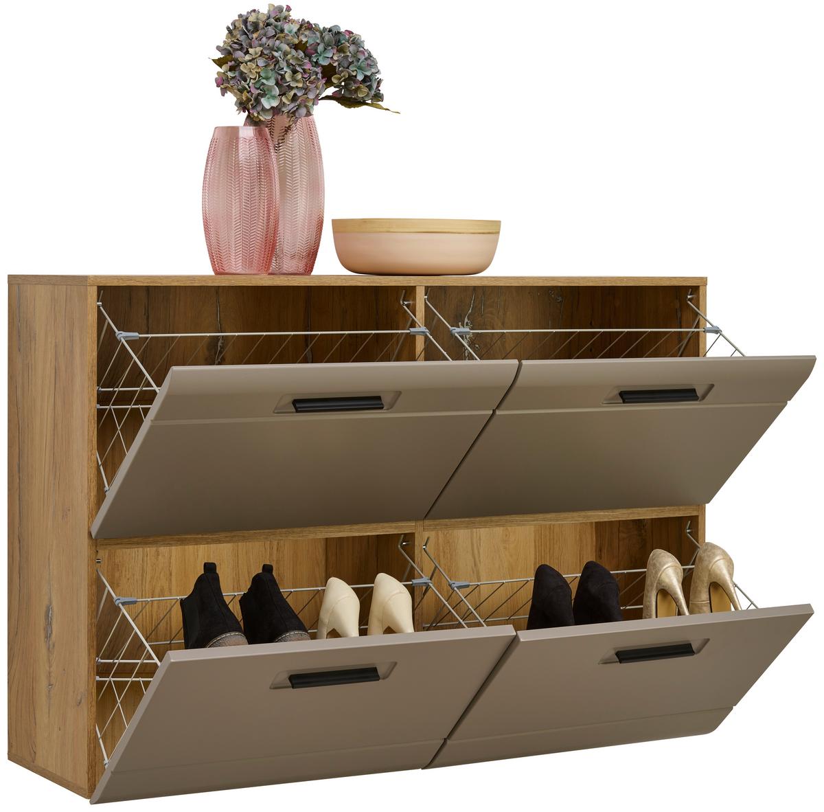 Schuhschrank Auris Basalt/ Eiche Dekor B: 120 Cm - Eichefarben/Grau, MODERN (120/82,7/37,1cm) - Luca Bessoni