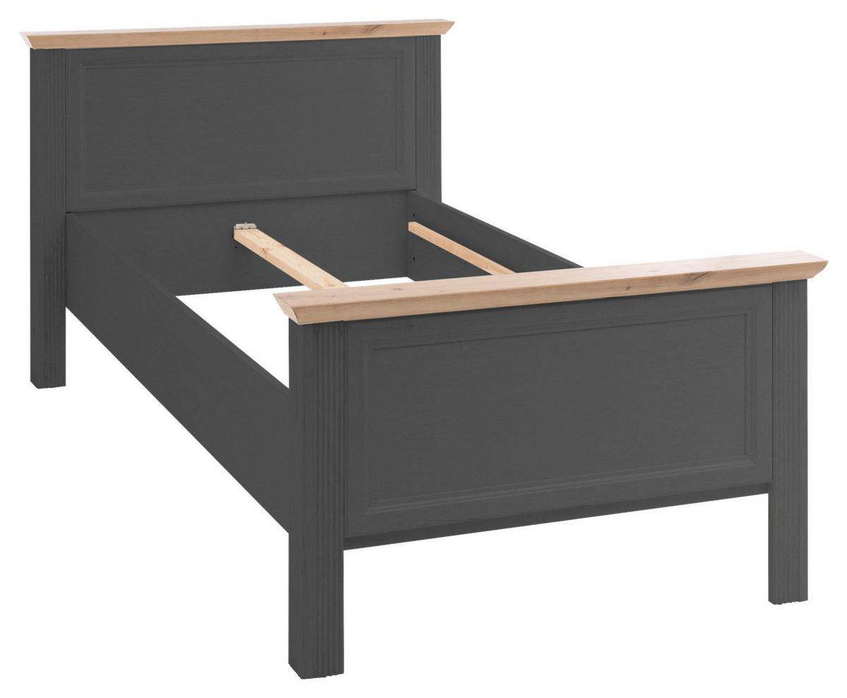 Bett Landhaus-Stil 100x200 Jasmin II Graphitfarben/Eiche - Graphitfarben/Schwarz, LIFESTYLE, Holzwerkstoff (100/200cm)