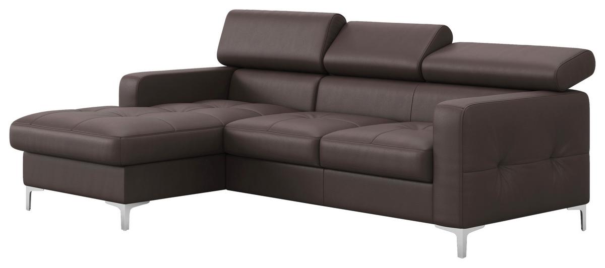 Ecksofa Mit Schlaffunktion Sammy Braun Leder - Chromfarben/Graubraun, Design, Leder (168/227cm) - Livetastic