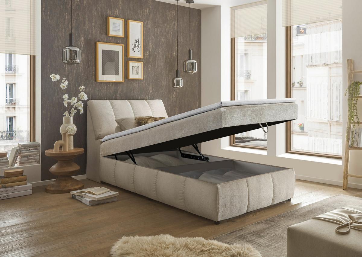Boxbett Mit Topper+bettkasten 120x200 Cm Valencia - Beige/Schwarz, MODERN, Holzwerkstoff/Textil (120/200cm) - MID.YOU