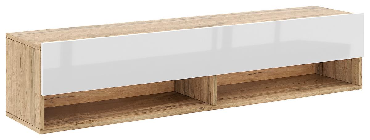 Lowboard Derby 140 - Weiß Hochglanz/Eiche Wotan, Design, Holzwerkstoff (140/31,5/32,5cm) - Livetastic