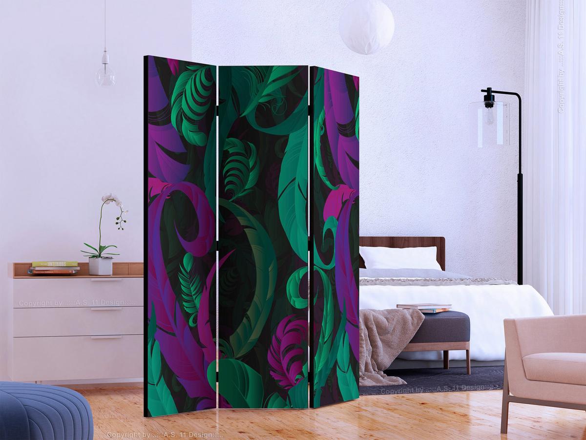 Paravent Grün Violett B: 135 Cm - Violett/Grün, Basics, Holz/Textil (135/172/3cm) - artgeist