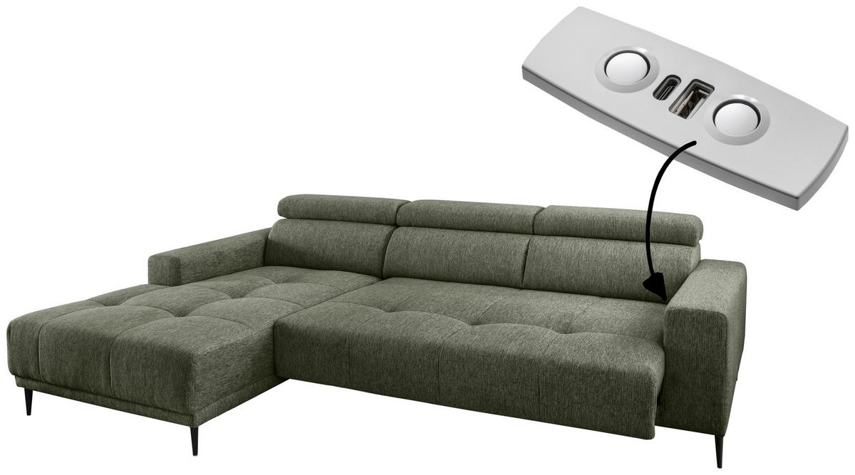 Ecksofa Intera Dunkelgrün S: 188x276 Cm - Dunkelgrün/Schwarz, KONVENTIONELL, Textil (188/276cm) - Livetastic