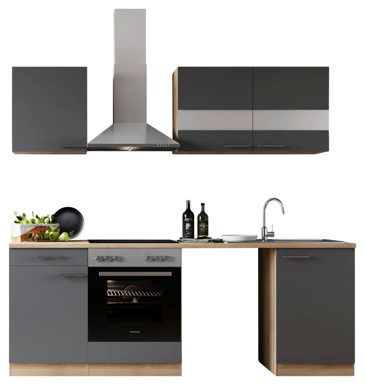 Küchenblock Merle Grau B: 220 Cm - Eichefarben/Grau, Basics, Glas/Holzwerkstoff (220cm) - Respekta