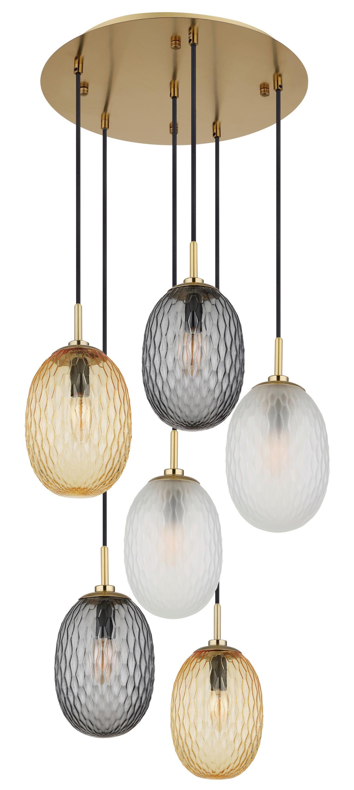 Hängeleuchte 15899-6hr - Goldfarben/Schwarz, Basics, Glas/Textil (47/120cm) - Globo