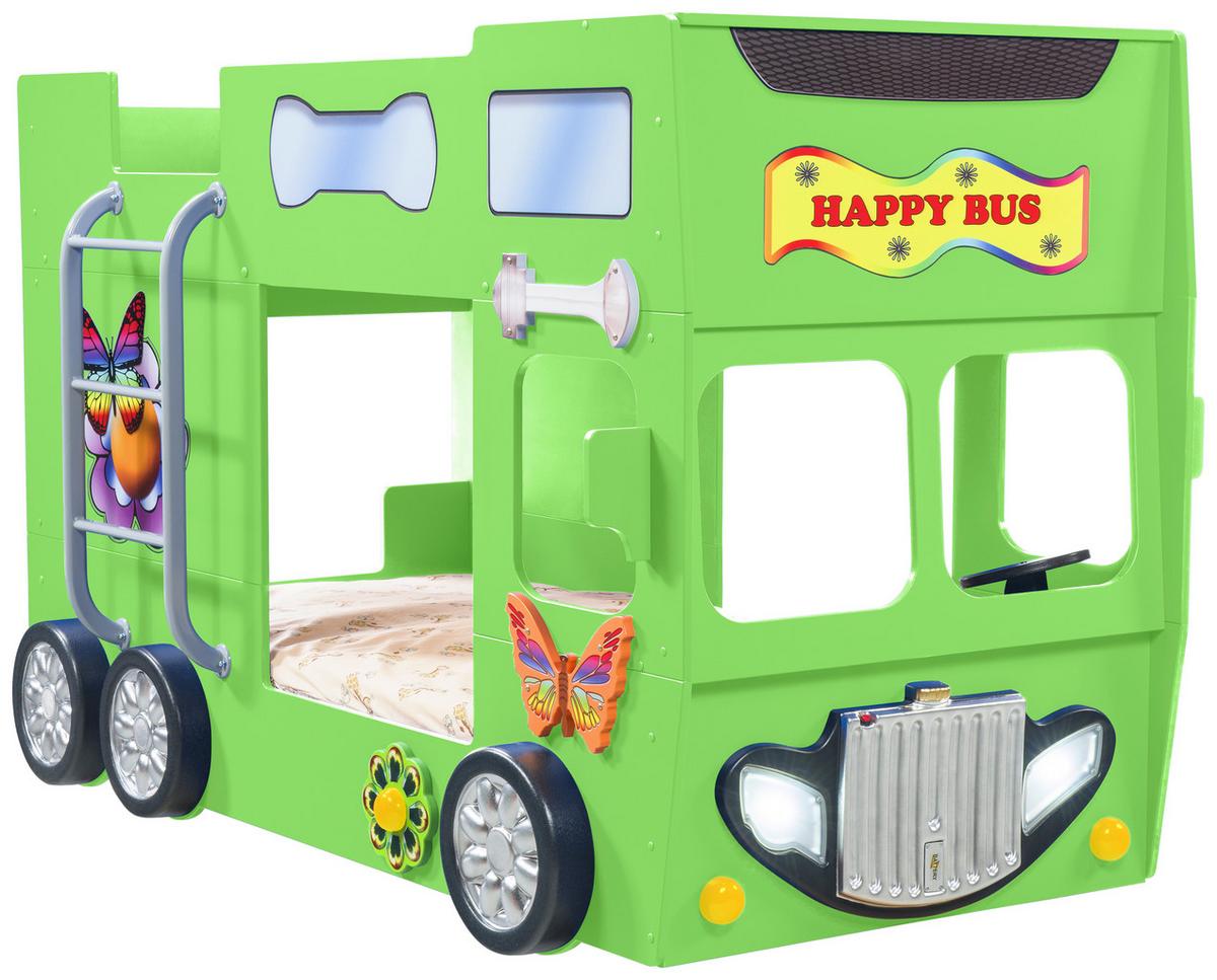 Autobett Happybus Doppeldecker Grün - Weiß/Grün, LIFESTYLE, Holz/Holzwerkstoff (90/190cm) - Livetastic