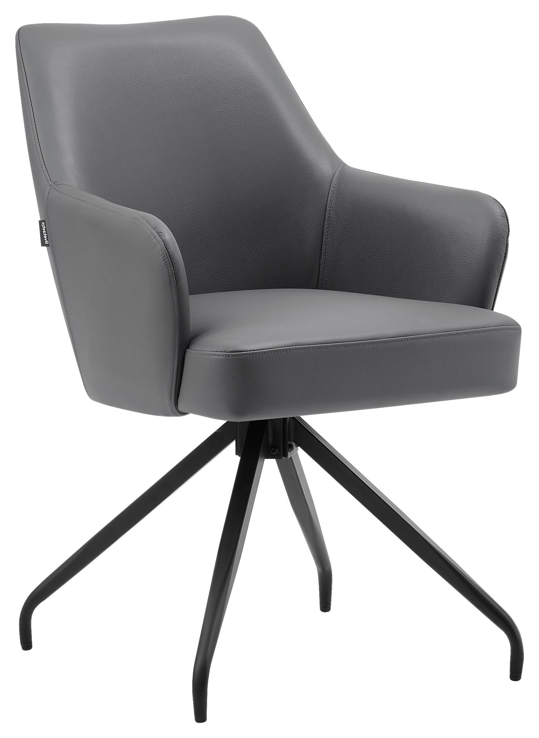 Armlehnstuhl Janette Grau/Schwarz B: 57,5 cm - Schwarz/Grau, MODERN, Leder/Holz (57,5/83,5/63cm) - Livetastic