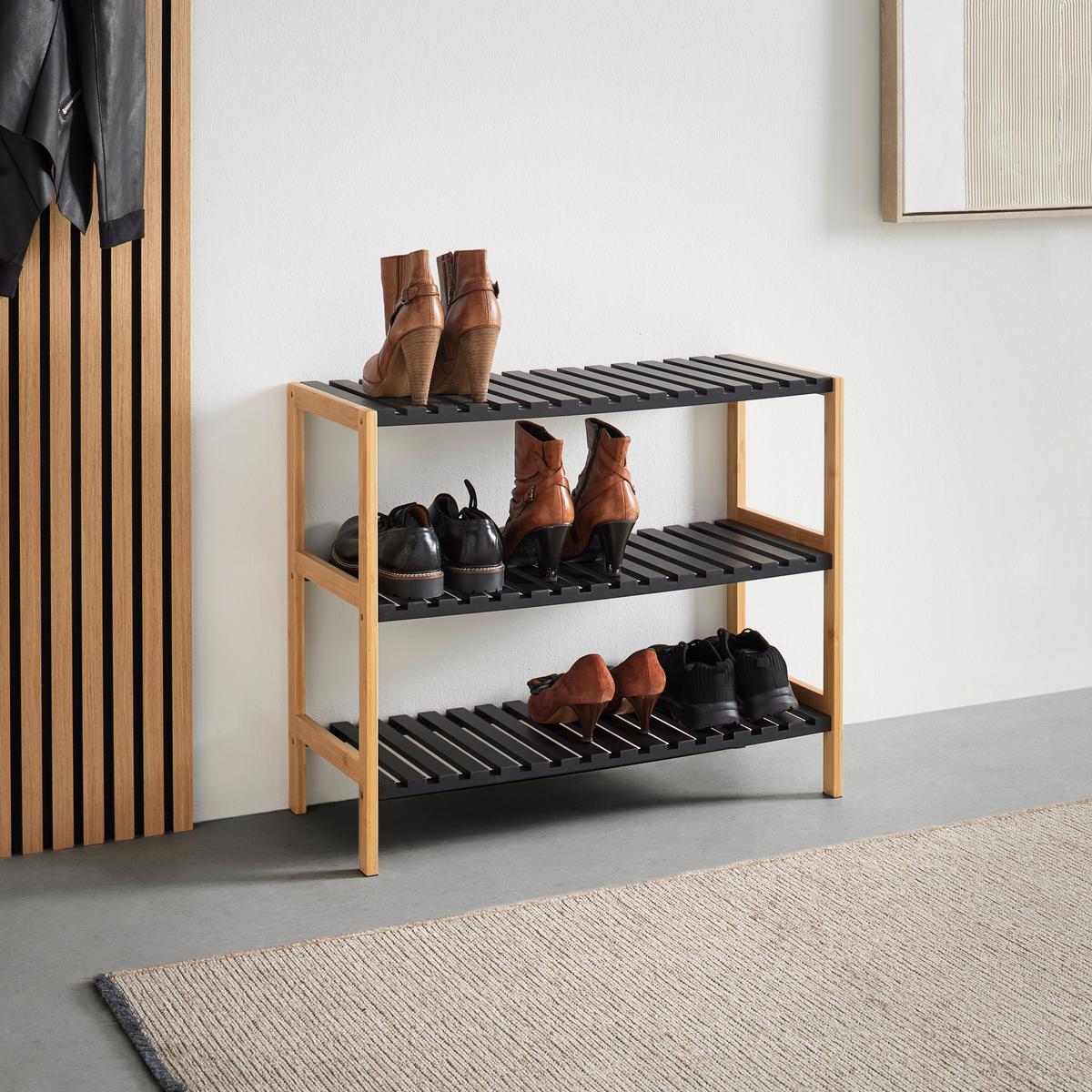 REGÁL NA BOTY ELSA - černá/přírodní barvy, Moderní, kompozitní dřevo/přírodní materiály (70/58,5/30cm) - Mömax