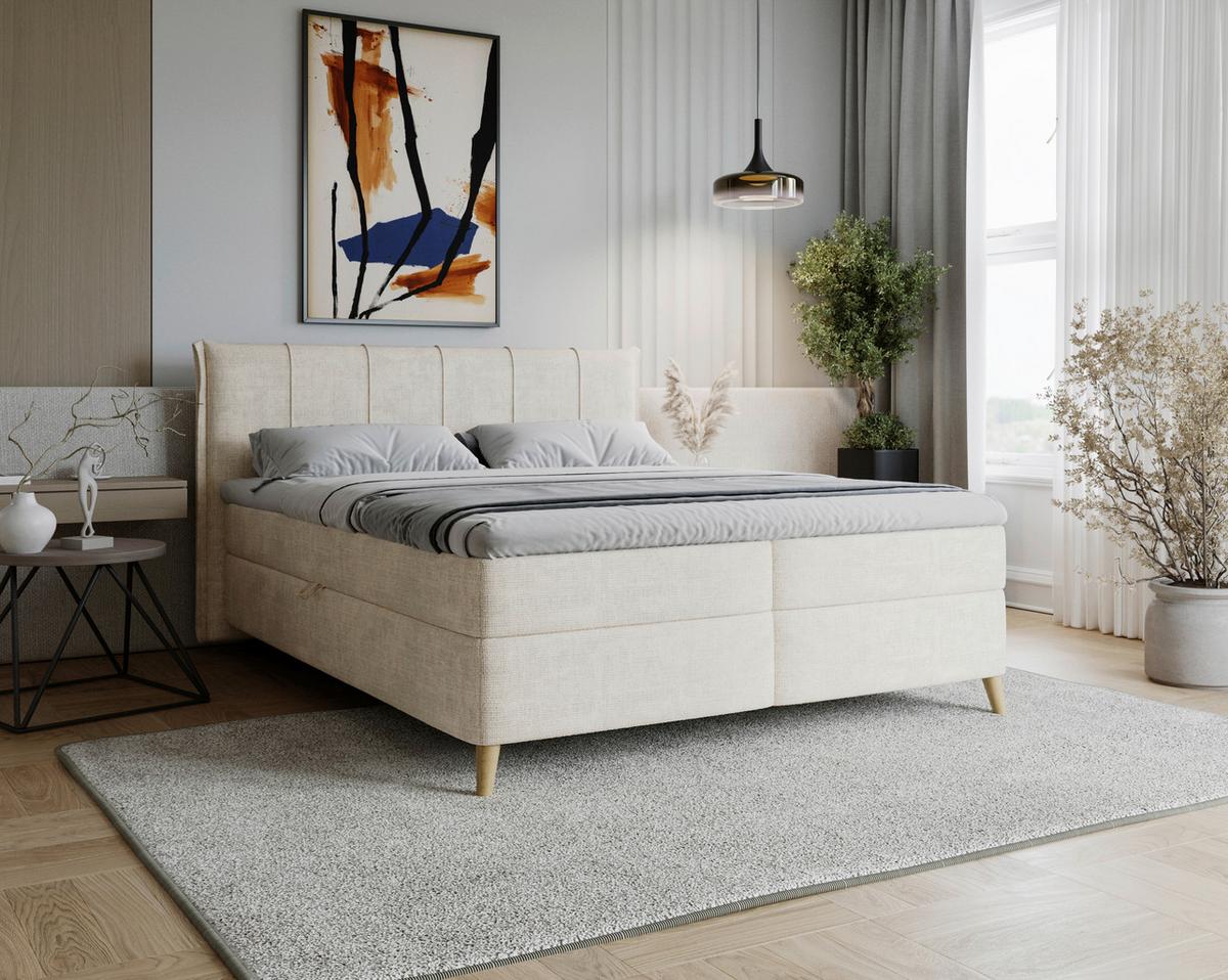 Americká posteľ VELORIA béžová - sivá/prírodná farba, Konventionell, drevo/textil (160/200cm) - Mömax