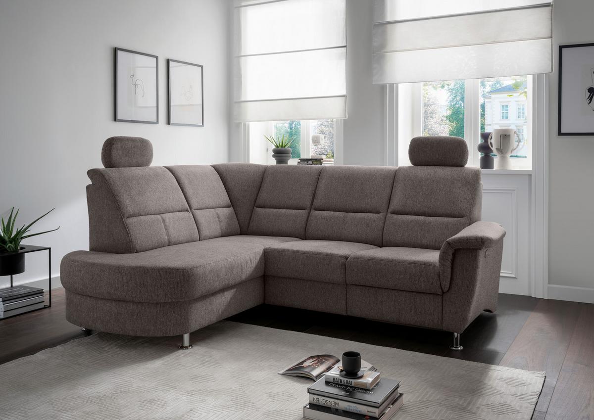 Ecksofa mit Stauraum Parole Graubraun Chenille - Chromfarben/Graubraun, KONVENTIONELL, Textil (184/231cm) - Livetastic