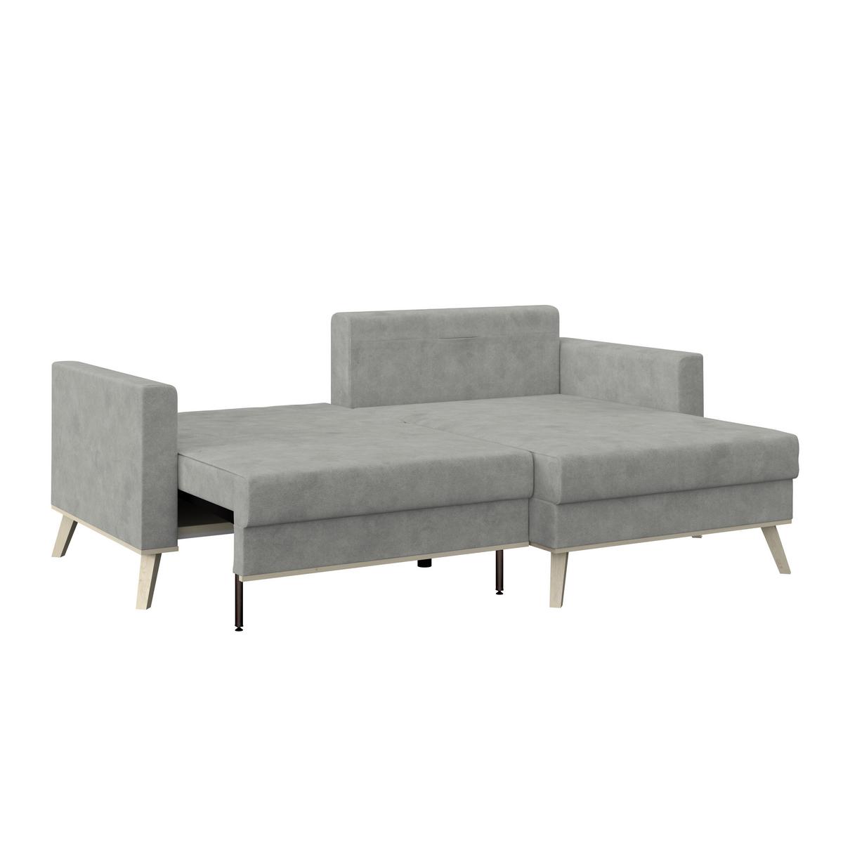 Rohová sedačka CARINI, oboustranná, světle šedá - barvy dubu/světle šedá, Basics, dřevo/textil (222/152cm)