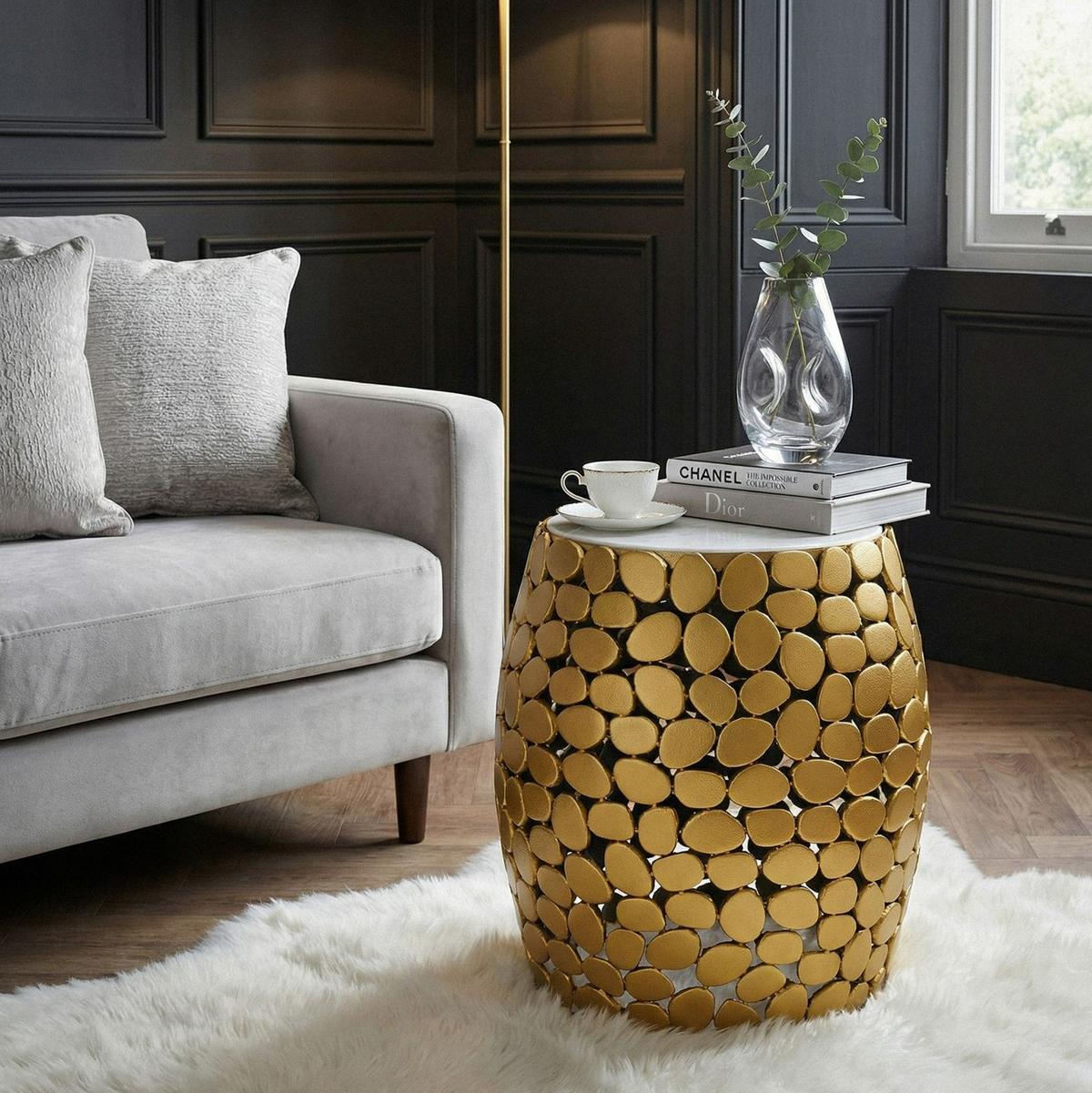 Beistelltisch Goldfarben B: 40 cm - Goldfarben, Design, Stein/Metall (40/46/40cm) - Livetastic