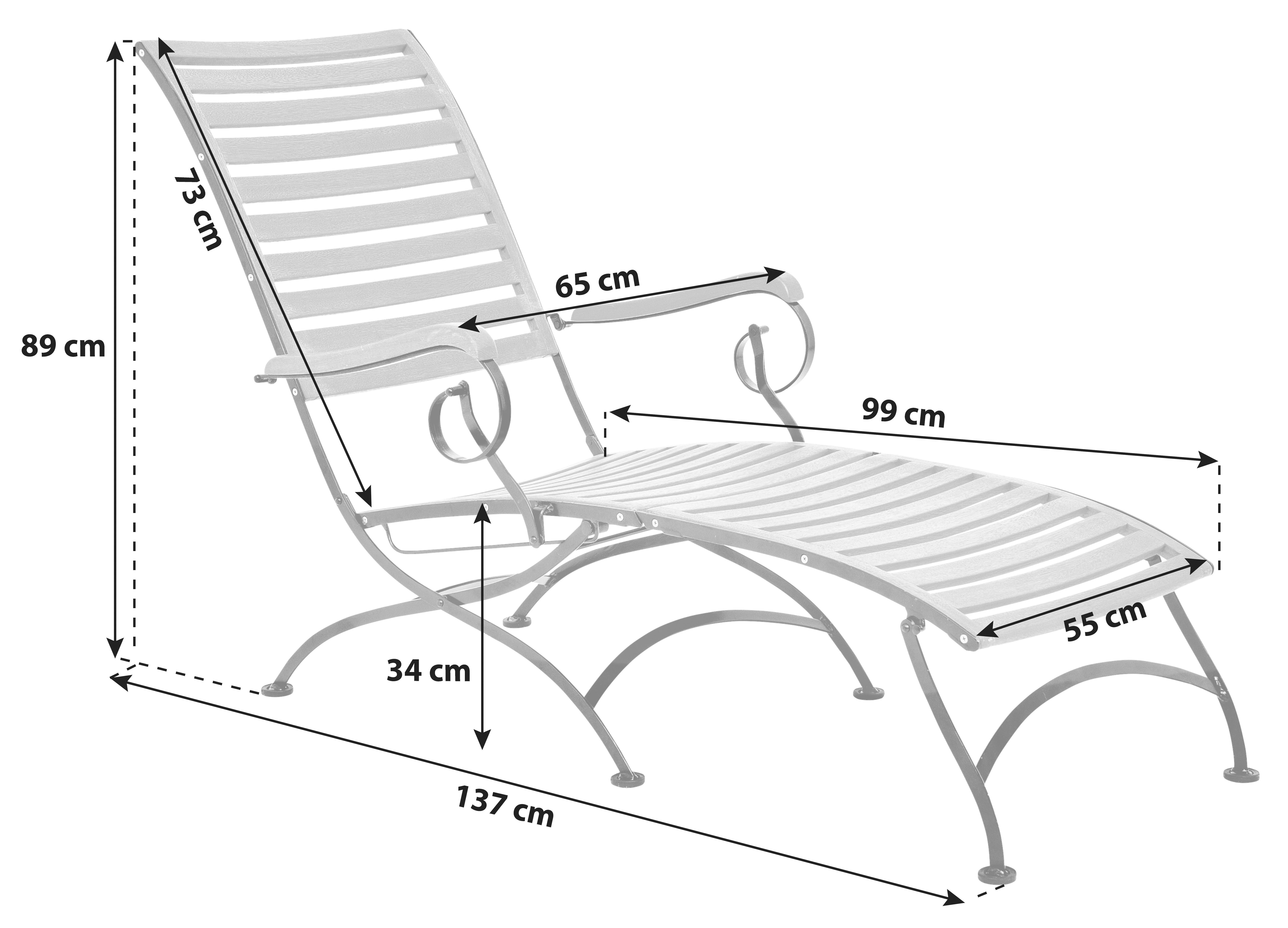 Sonnenliege SCHLOSSGARTEN aus Eukalyptusholz/Stahl in Natur/Schwarz Maße