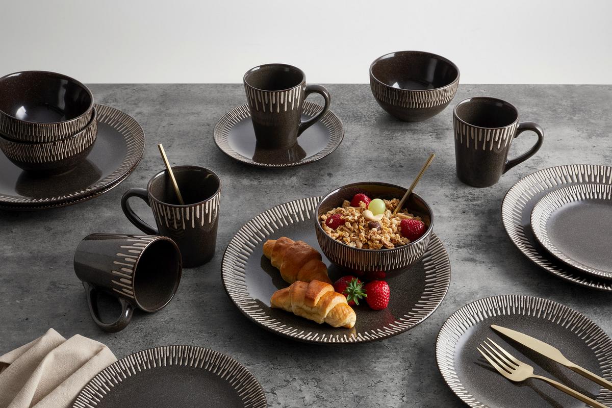 Kombinovaný servis ELROY, 16-dielna pre 4 osoby - sivá, Modern, keramika (35/22.5/31cm) - Modern Living