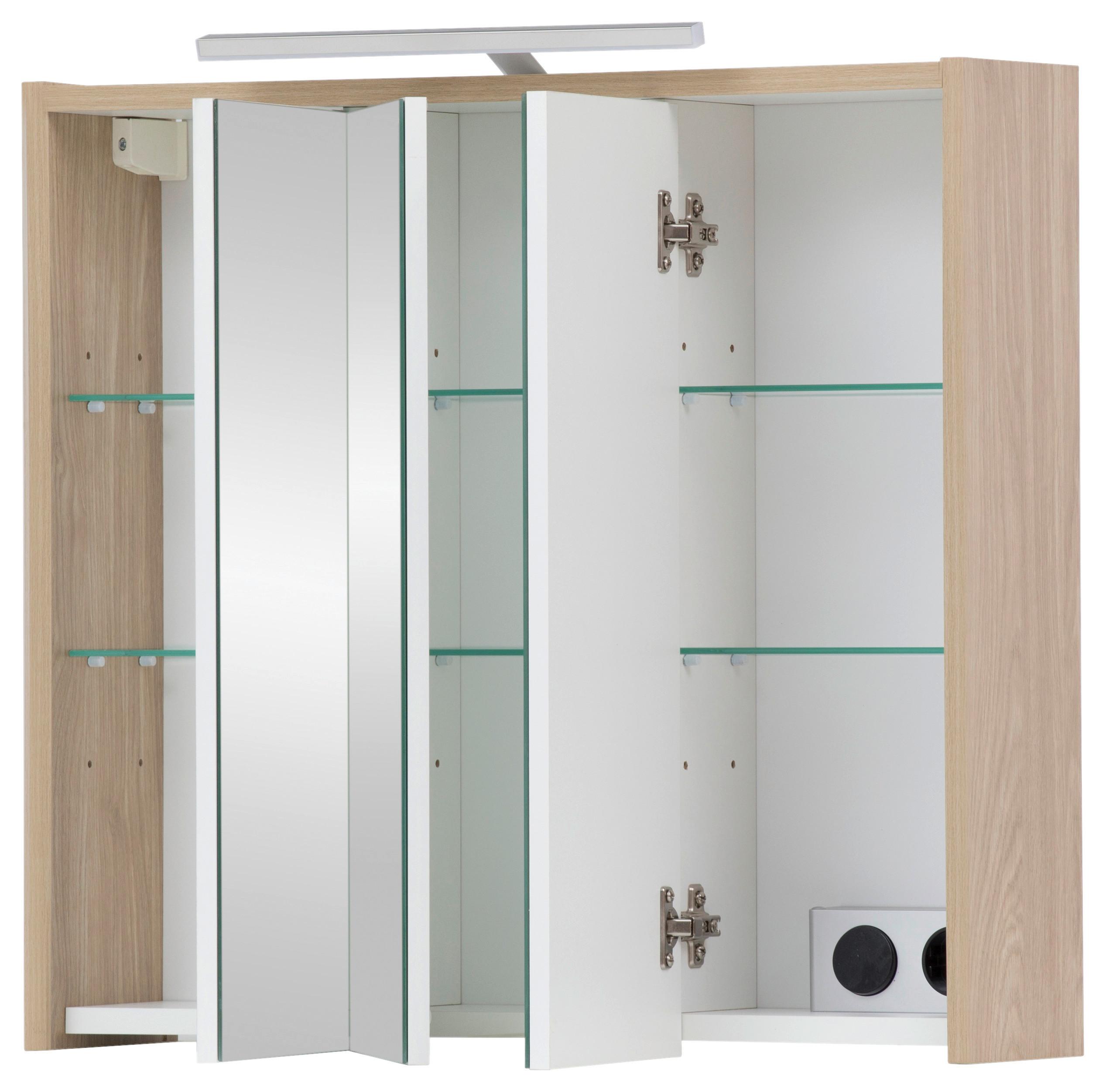 Spiegelschrank Juba Sps 650 mit Led Eiche Dekor - Eichefarben, MODERN, Glas/Holzwerkstoff (65/64/16cm) - MID.YOU