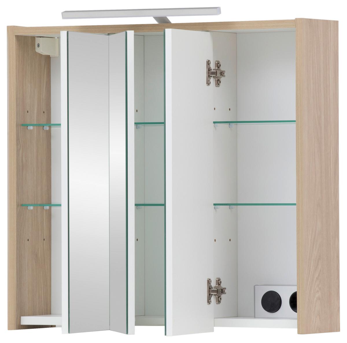 Spiegelschrank Juba Sps 650 mit Led Eiche Dekor - Eichefarben, MODERN, Glas/Holzwerkstoff (65/64/16cm) - MID.YOU